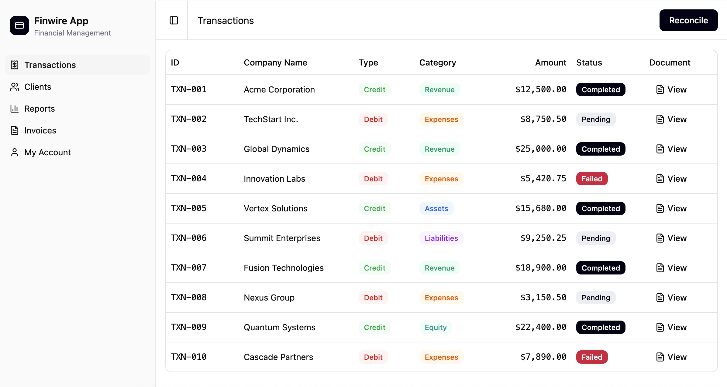 Transactions page screenshot